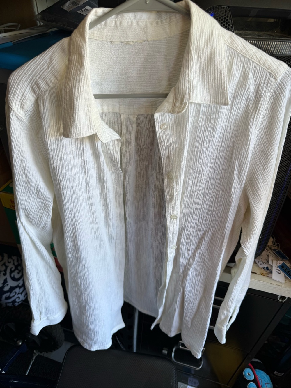 H&M Textured White Button-Up Shirt